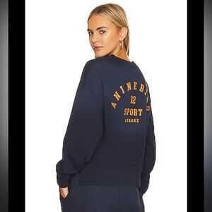 Anine Bing Navy Sweatshirt with Gold Sport Logo